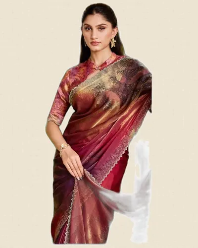Luxurious Fancy Two Tone Satin Silk Sarees — image 2
