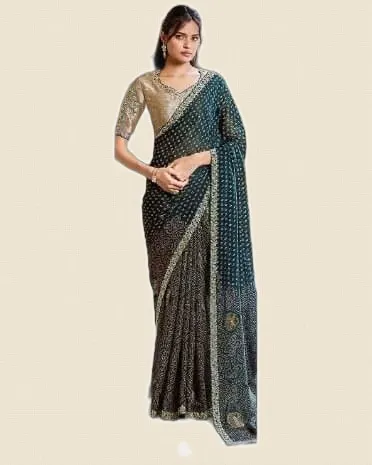 Luxurious Fancy Two Tone Satin Silk Sarees — image 3