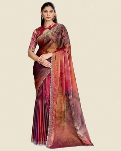 Luxurious Fancy Two Tone Satin Silk Sarees