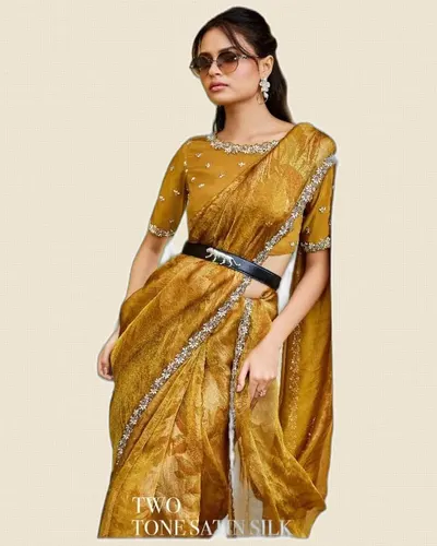 Luxurious Fancy Two Tone Satin Silk Sarees — image 2