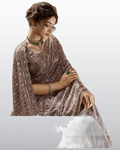 Lustrous Velvet Satin Heavy Zari Work Sarees — image 4