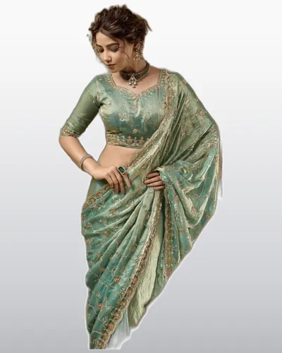 Lustrous Velvet Satin Heavy Zari Work Sarees — image 2