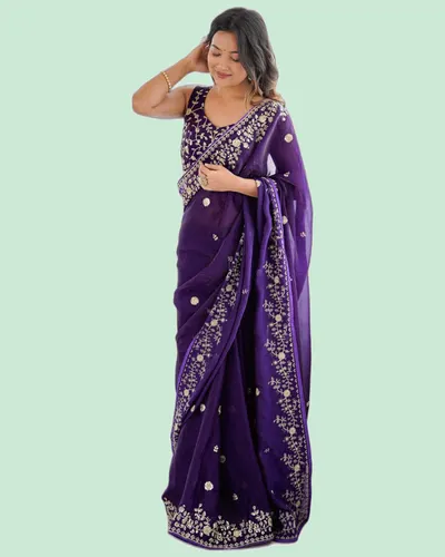 Dazzling Heavy Fendy Silk Sequins Embroidery Sarees — image 4