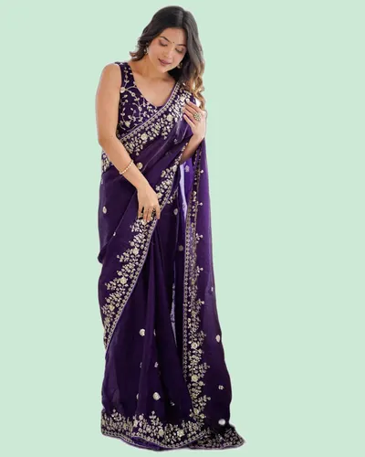 Dazzling Heavy Fendy Silk Sequins Embroidery Sarees — image 2