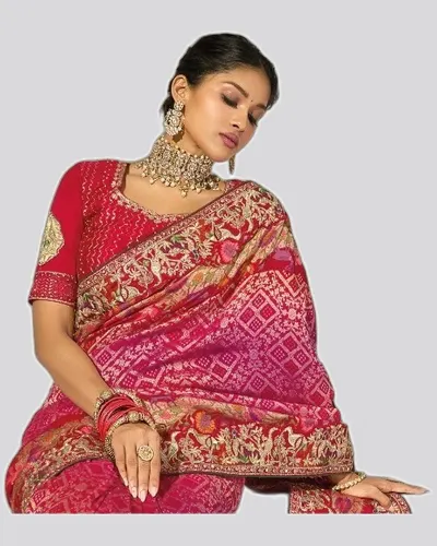 Bandhej  Pure Georgette Heavy Work Designer Sarees — image 3