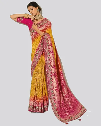 Bandhej  Pure Georgette Heavy Work Designer Sarees — image 3