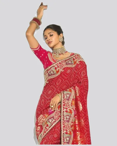 Bandhej  Pure Georgette Heavy Work Designer Sarees — image 7
