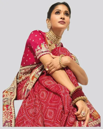 Bandhej  Pure Georgette Heavy Work Designer Sarees — image 2