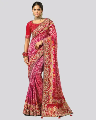 Bandhej  Pure Georgette Heavy Work Designer Sarees