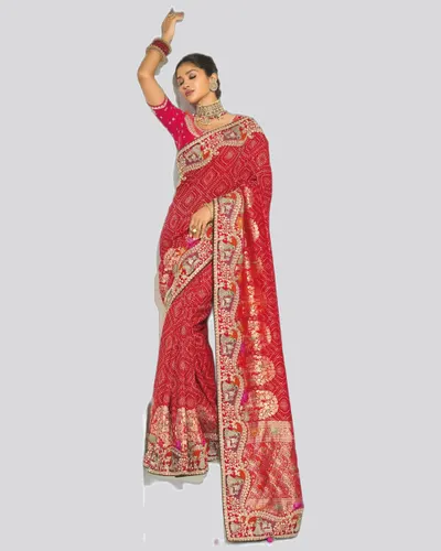 Bandhej  Pure Georgette Heavy Work Designer Sarees