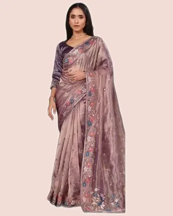 Exclusive Floral Motifs Multi-thread Embroidery Sarees — image 5
