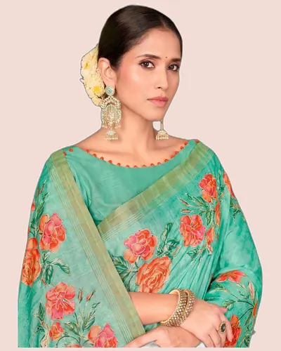 Exclusive Floral Motifs Multi-thread Embroidery Sarees — image 2