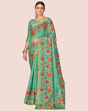 Exclusive Floral Motifs Multi-thread Embroidery Sarees — image 3