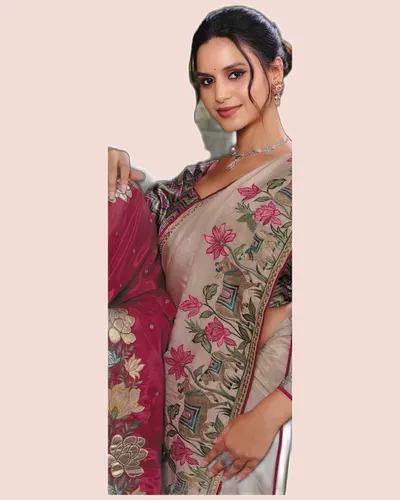Exclusive Floral Motifs Multi-thread Embroidery Sarees — image 5
