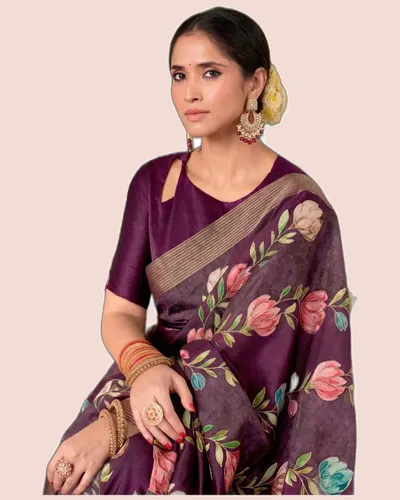 Exclusive Floral Motifs Multi-thread Embroidery Sarees — image 2