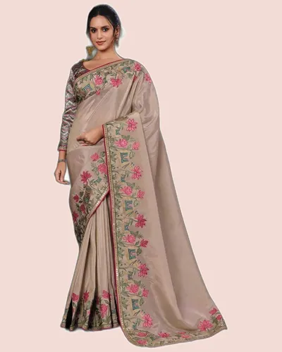 Exclusive Floral Motifs Multi-thread Embroidery Sarees