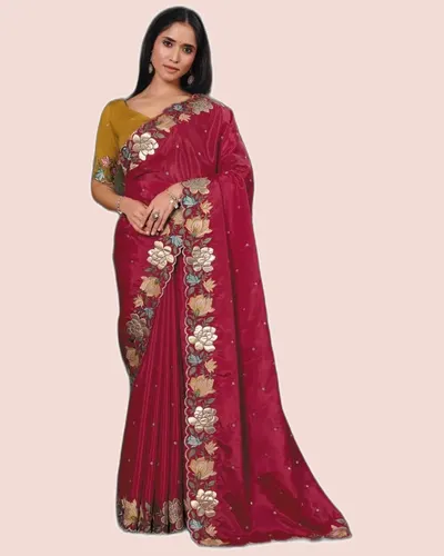 Exclusive Floral Motifs Multi-thread Embroidery Sarees