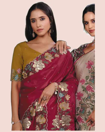 Exclusive Floral Motifs Multi-thread Embroidery Sarees — image 3