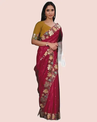 Exclusive Floral Motifs Multi-thread Embroidery Sarees — image 5