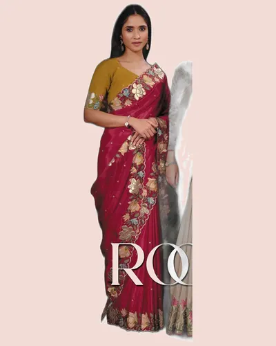 Exclusive Floral Motifs Multi-thread Embroidery Sarees — image 4
