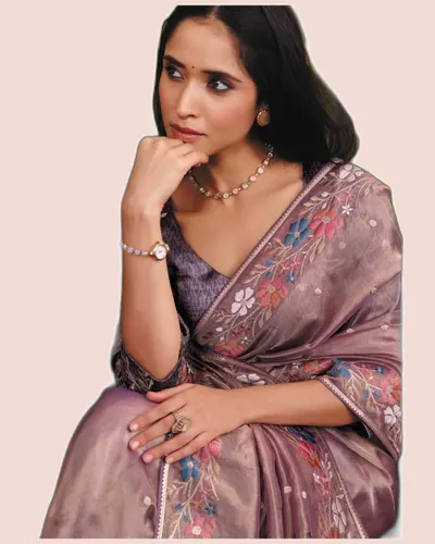 Exclusive Floral Motifs Multi-thread Embroidery Sarees — image 2