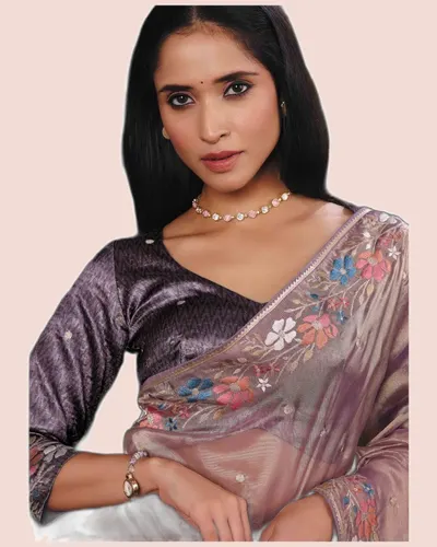 Exclusive Floral Motifs Multi-thread Embroidery Sarees — image 3