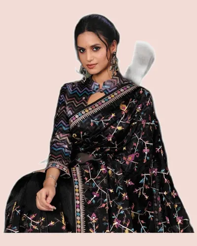 Exclusive Floral Motifs Multi-thread Embroidery Sarees — image 3