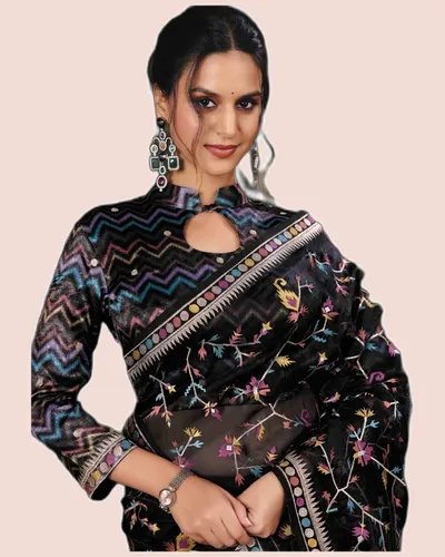 Exclusive Floral Motifs Multi-thread Embroidery Sarees — image 2