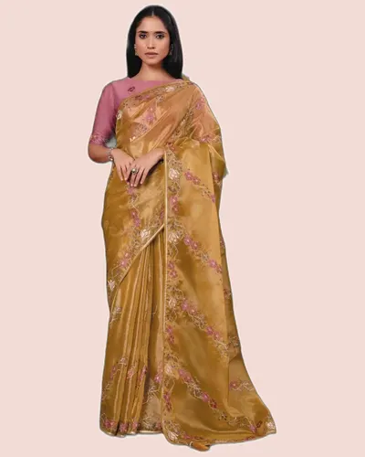 Exclusive Floral Motifs Multi-thread Embroidery Sarees