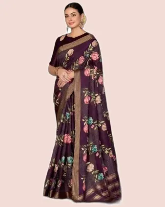 Exclusive Floral Motifs Multi-thread Embroidery Sarees — image 3