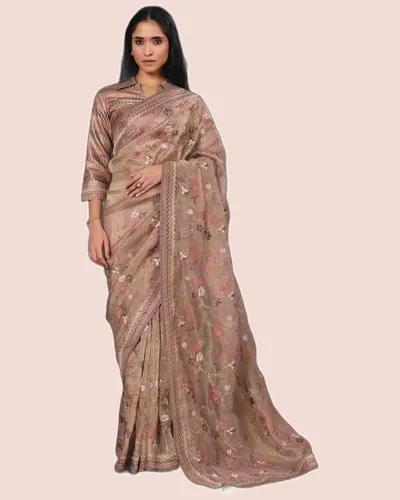 Exclusive Floral Motifs Multi-thread Embroidery Sarees