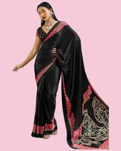 Pristine Modal Satin Carnival Ajrakh Print Sarees