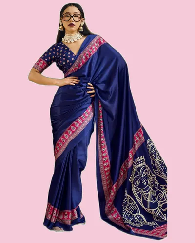 Pristine Modal Satin Carnival Ajrakh Print Sarees