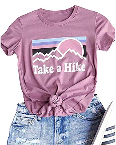 Xiaomomo Womens Take A Hike Printed Short Sleeves T-Shirt Casual Camping Hiking Graphic Tee Tops (Pink, S)