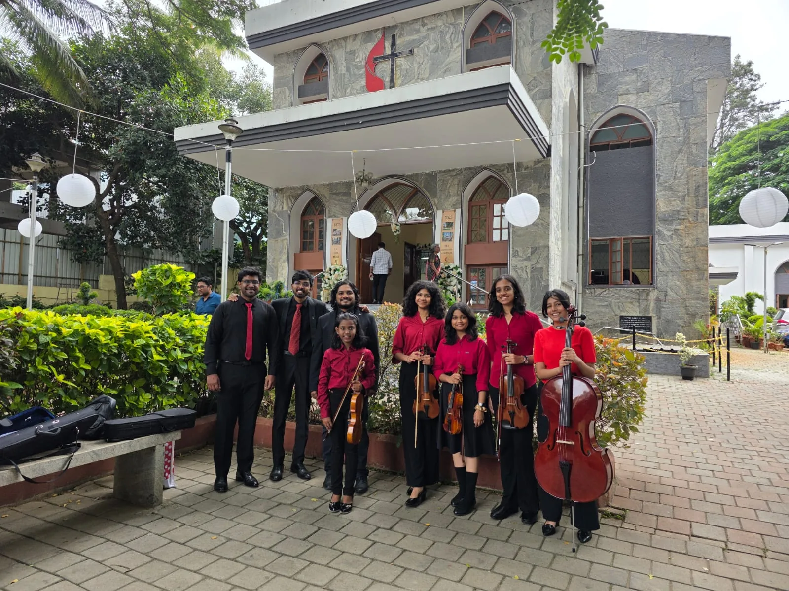 FSG strings ensemble outside Richmond Town Methodist Church