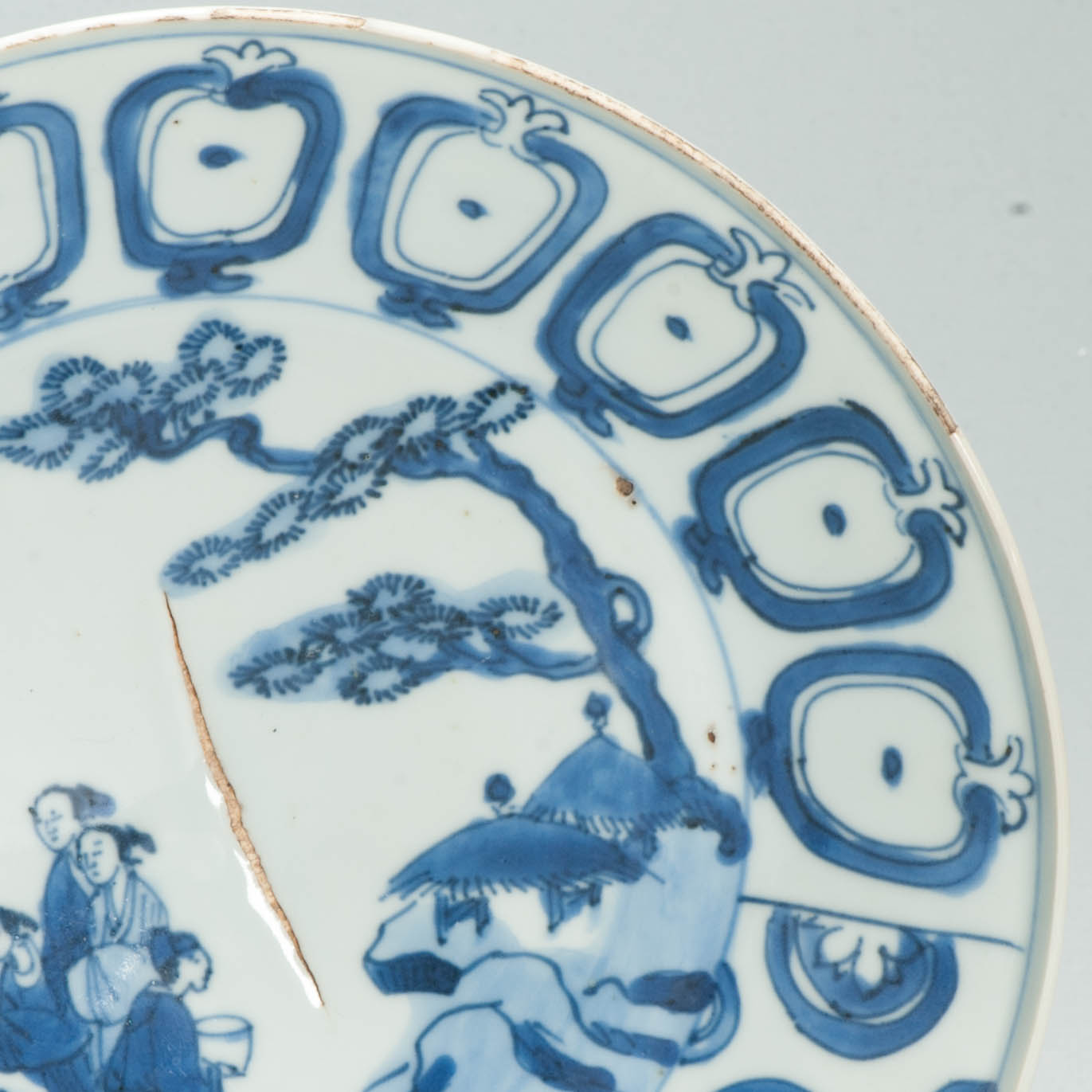 Antique Chinese Ming Tianqi Chongzhen Blue White Porcelain Figural Dish c.1630 - Image 6