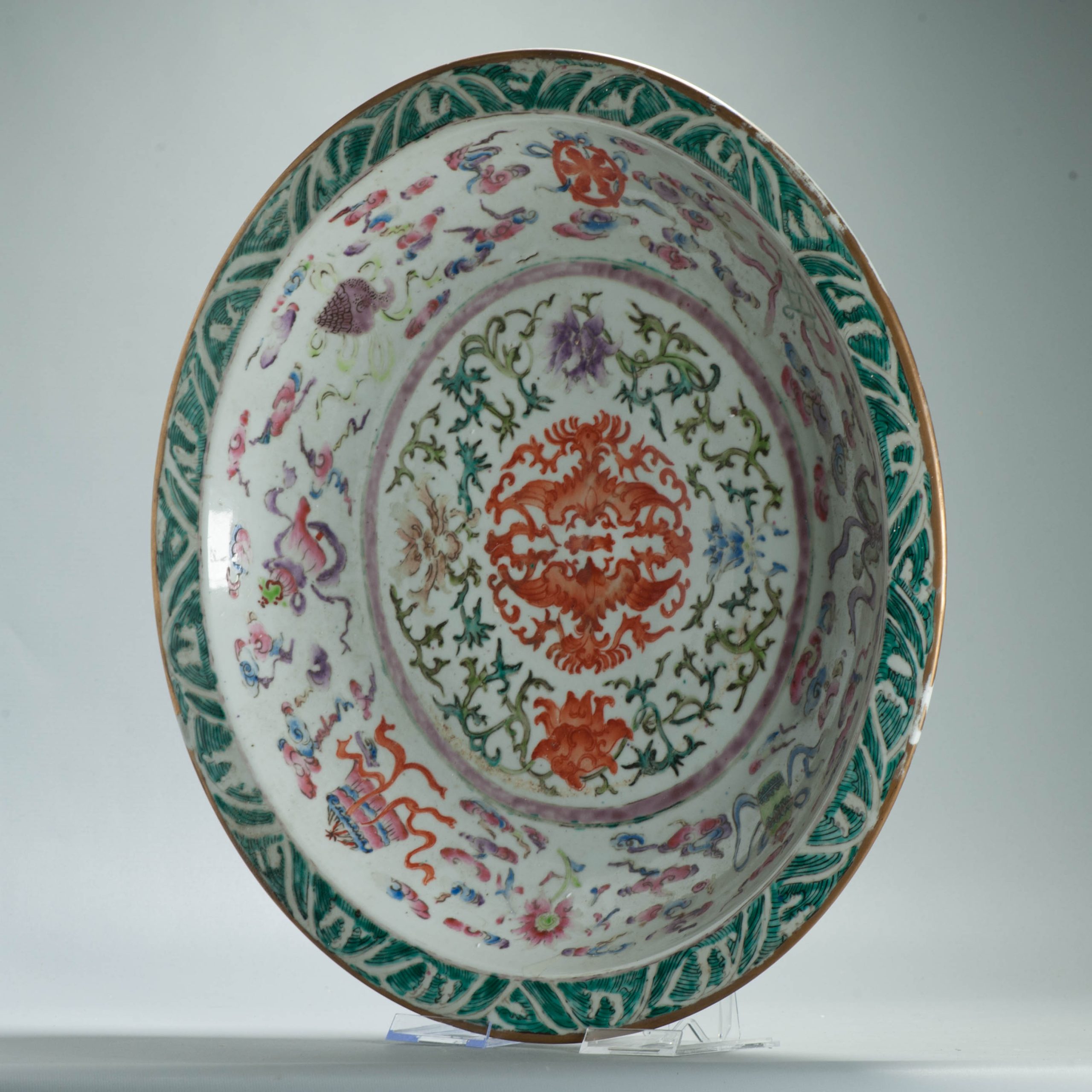 Huge 51CM 19C Chinese Porcelain 'Phoenix and Buddhist Emblems' charger - Image 12