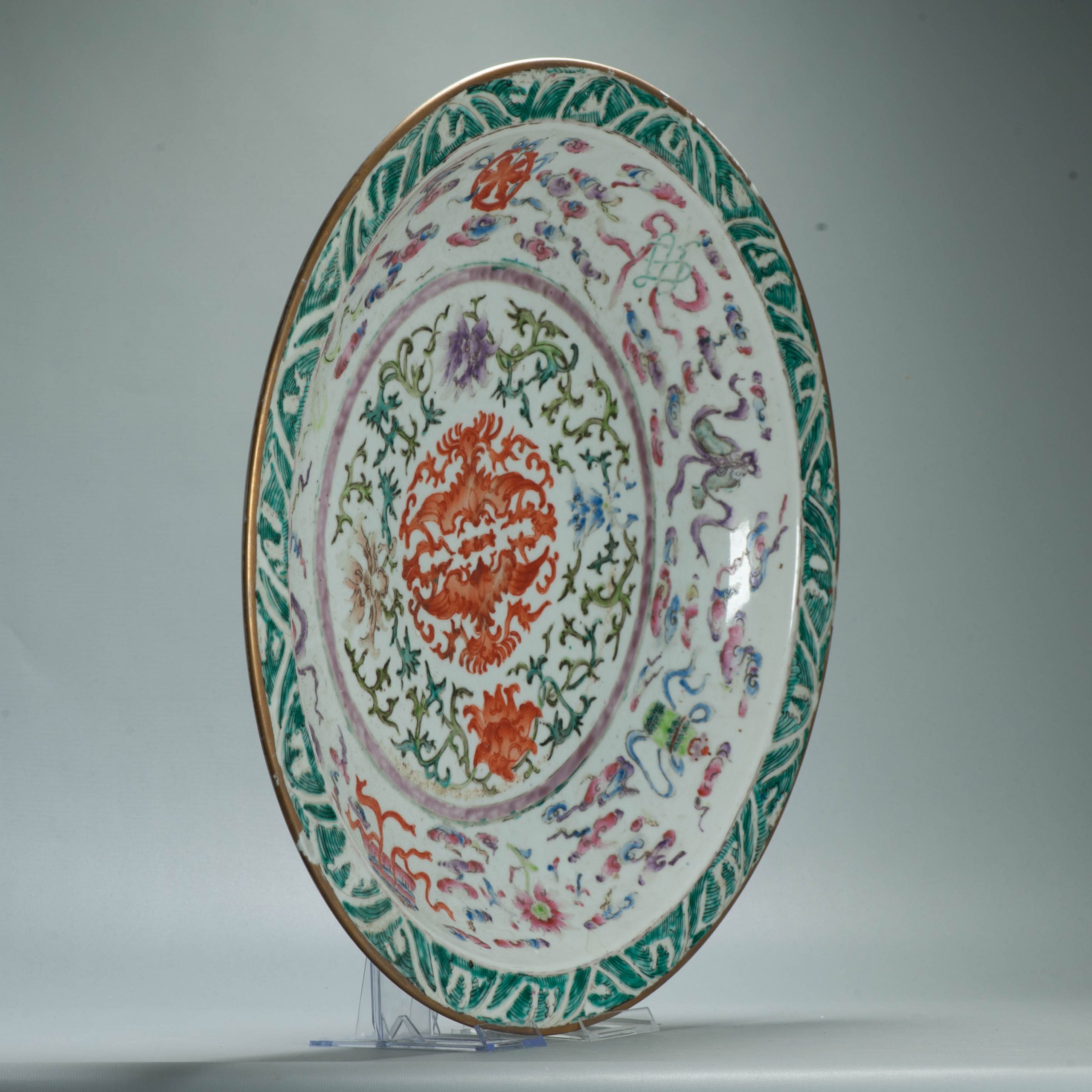 Huge 51CM 19C Chinese Porcelain 'Phoenix and Buddhist Emblems' charger - Image 3