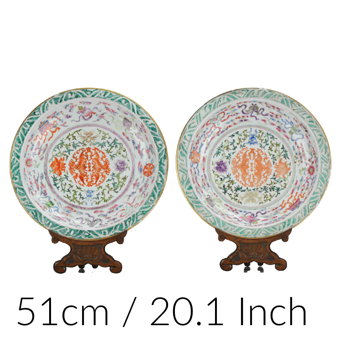 A pair of large famille rose 'phoenix and Buddhist Emblems' chargers 19th century - Image 2