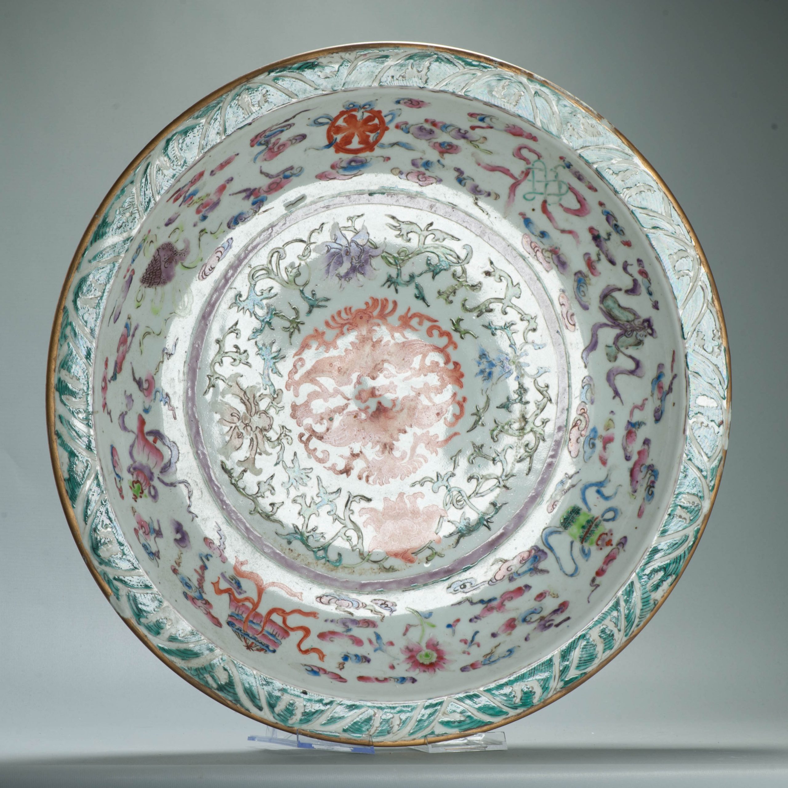 Huge 51CM 19C Chinese Porcelain 'Phoenix and Buddhist Emblems' charger - Image 2