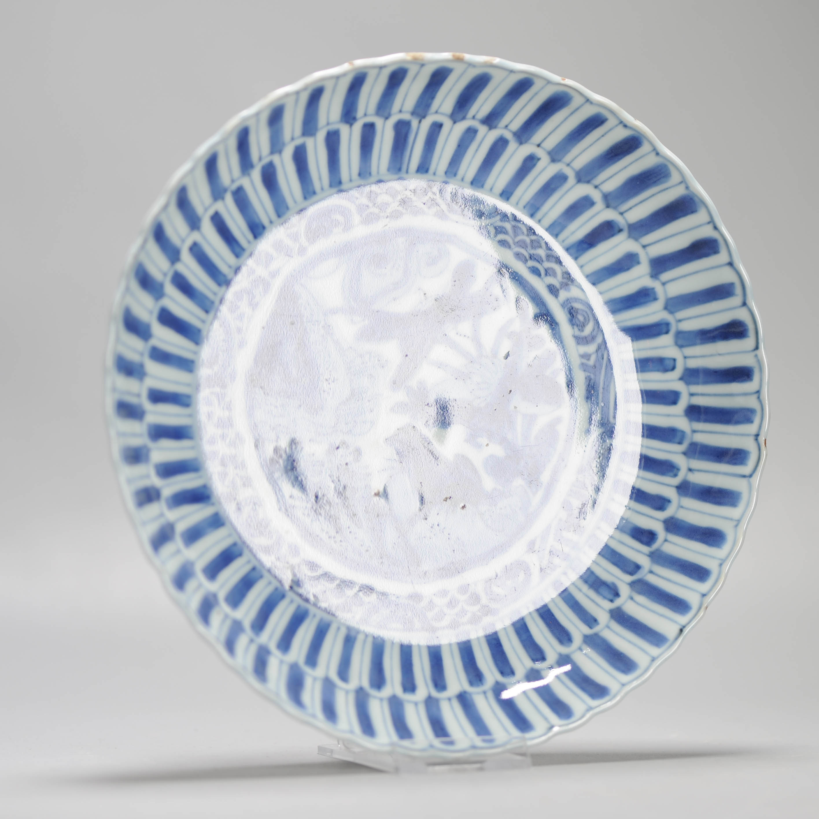 Antique Chinese 16/17C Chinese Porcelain Ming Transitional Kraak Plate FROG - Image 2