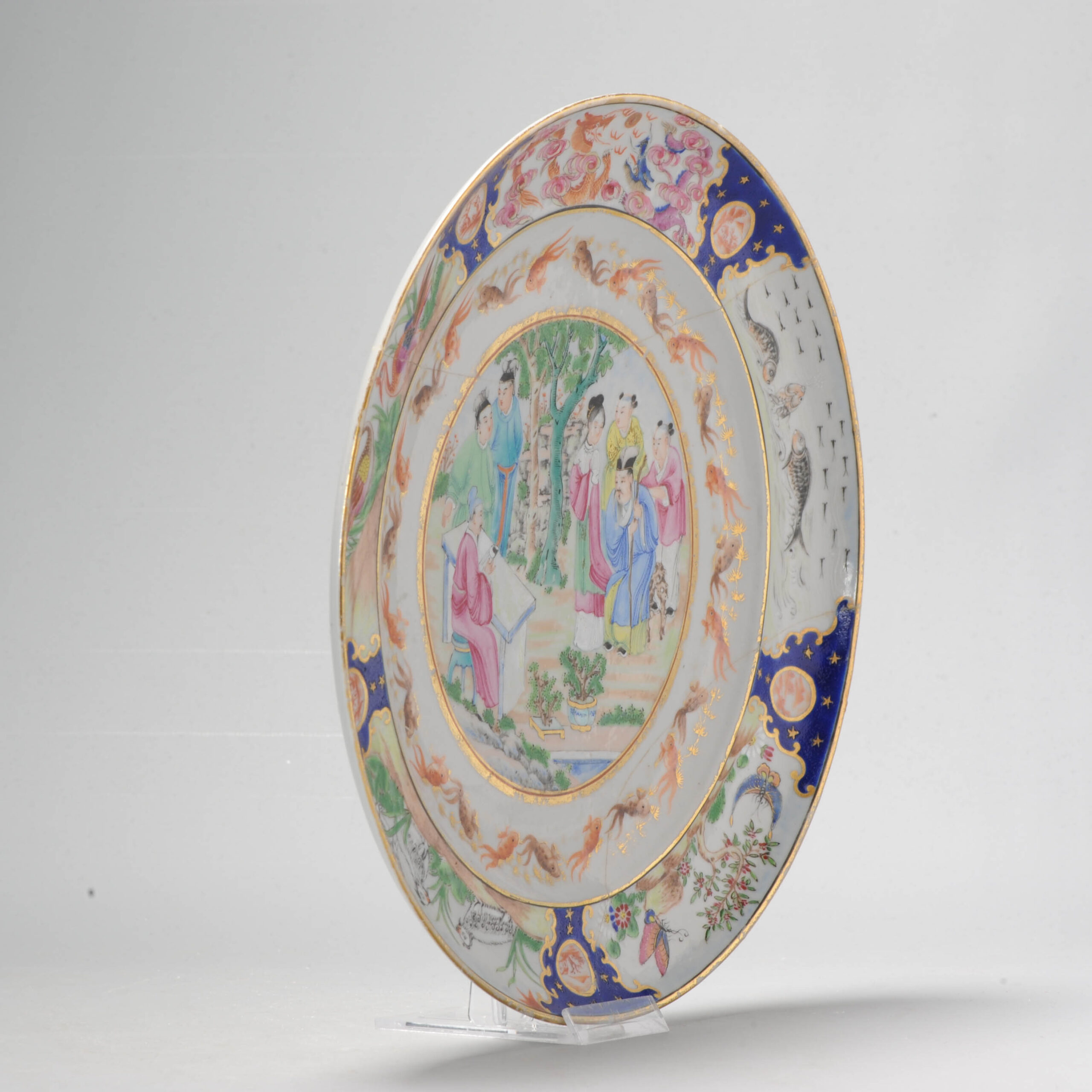 18/19C Chinese Porcelain Qianlong/Jiaqing Mandarin Famille Rose Plate China Antique - Image 4