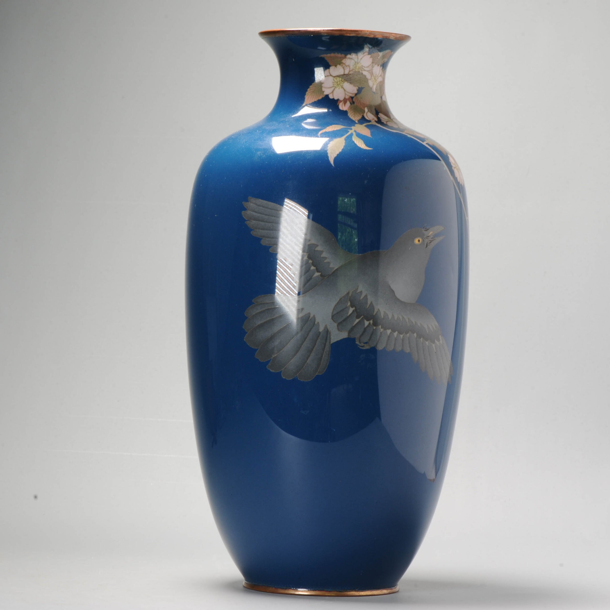 A Dark Blue Ground Vase with flowers and Bird cloisonné enamel Meiji era (1868-1912)