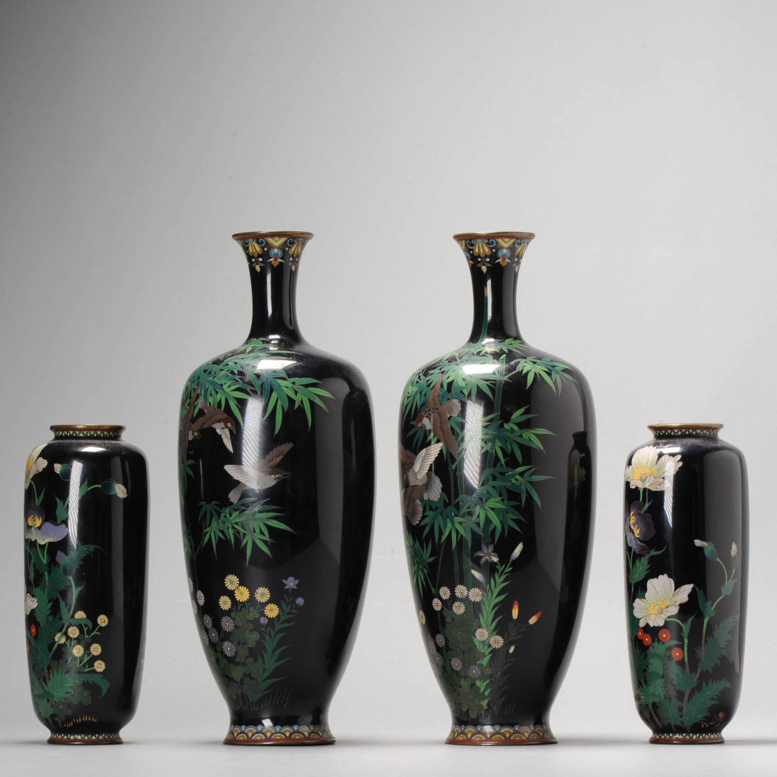 A Garniture vase set with Birds In flight cloisonné enamel Meiji era (1868-1912) - Image 8