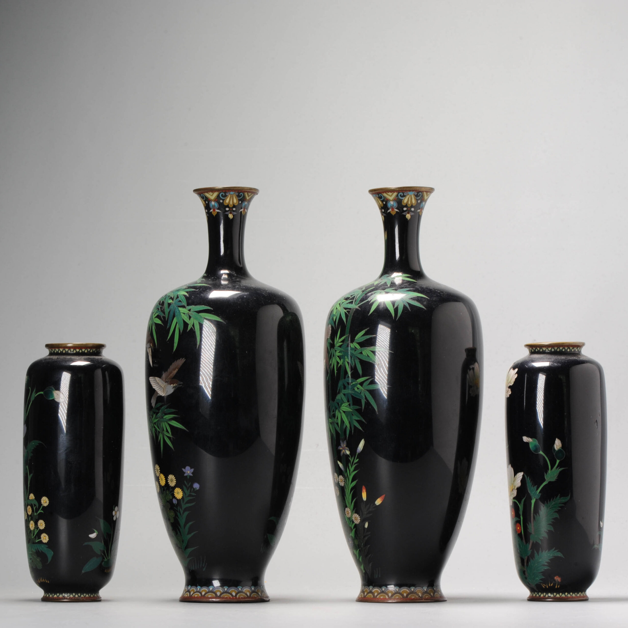A Garniture vase set with Birds In flight cloisonné enamel Meiji era (1868-1912) - Image 7