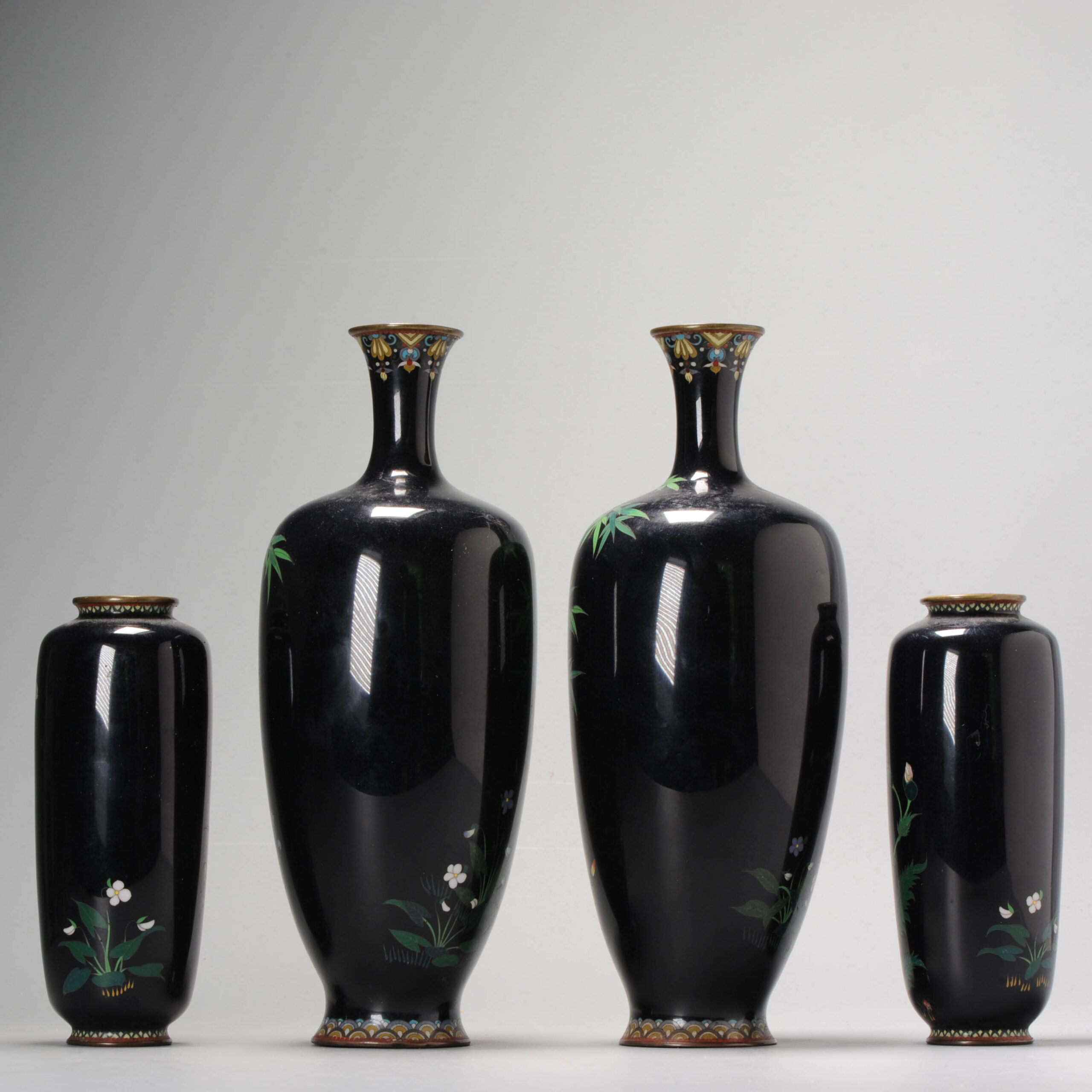 A Garniture vase set with Birds In flight cloisonné enamel Meiji era (1868-1912) - Image 6