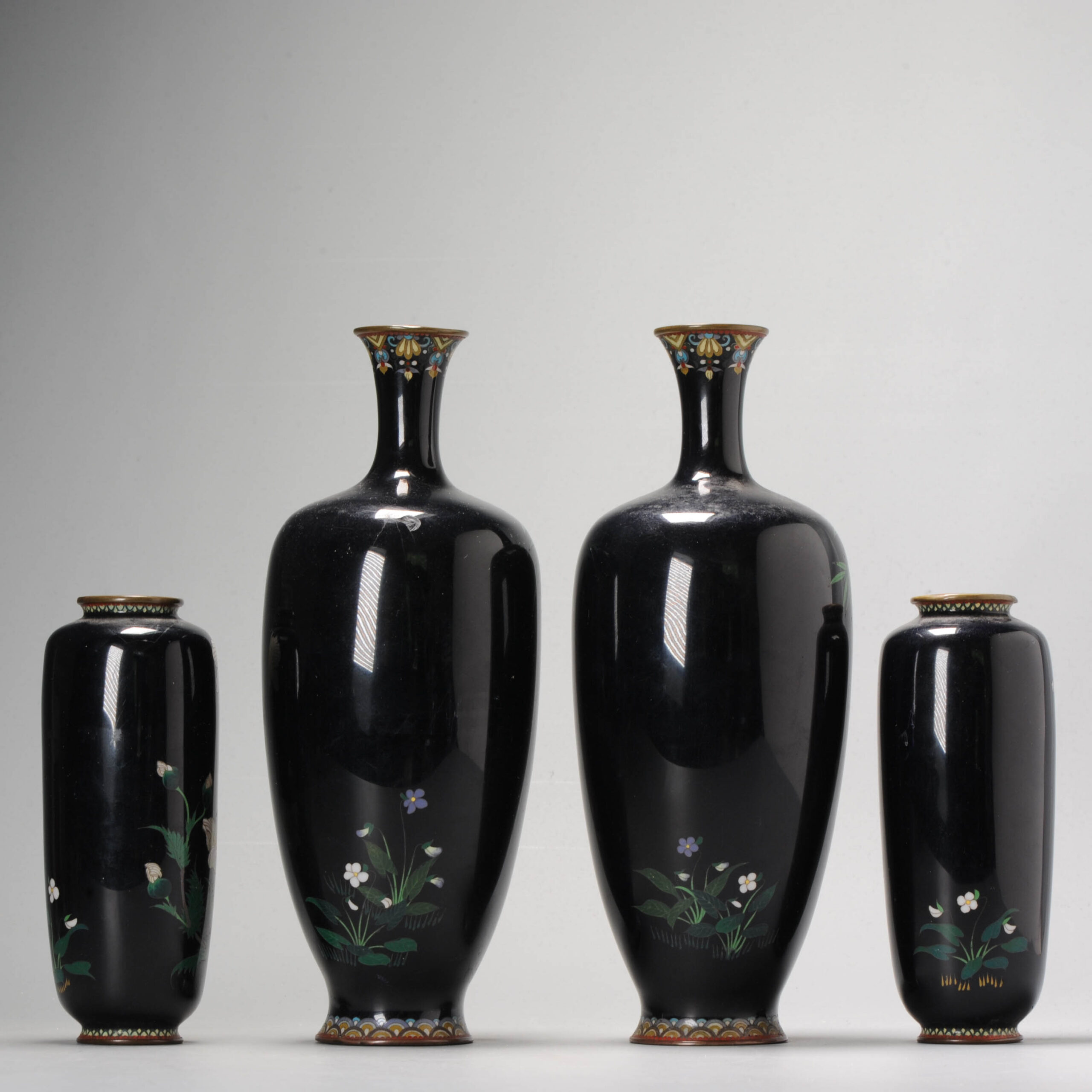 A Garniture vase set with Birds In flight cloisonné enamel Meiji era (1868-1912) - Image 5