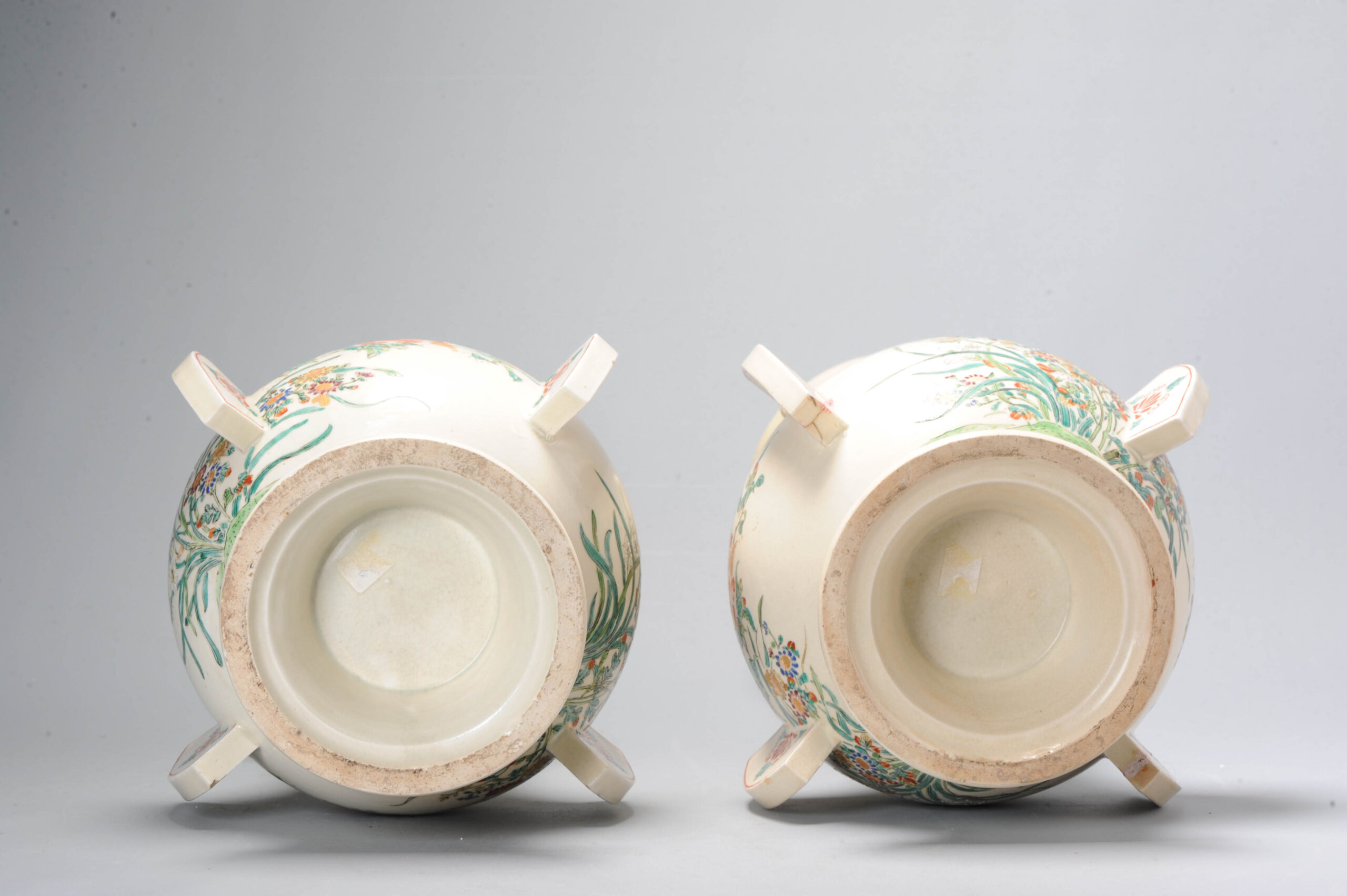 Pair Antique Meiji Japanese Satsuma Vases 19C Japan Flowers and Bamboo - Image 9