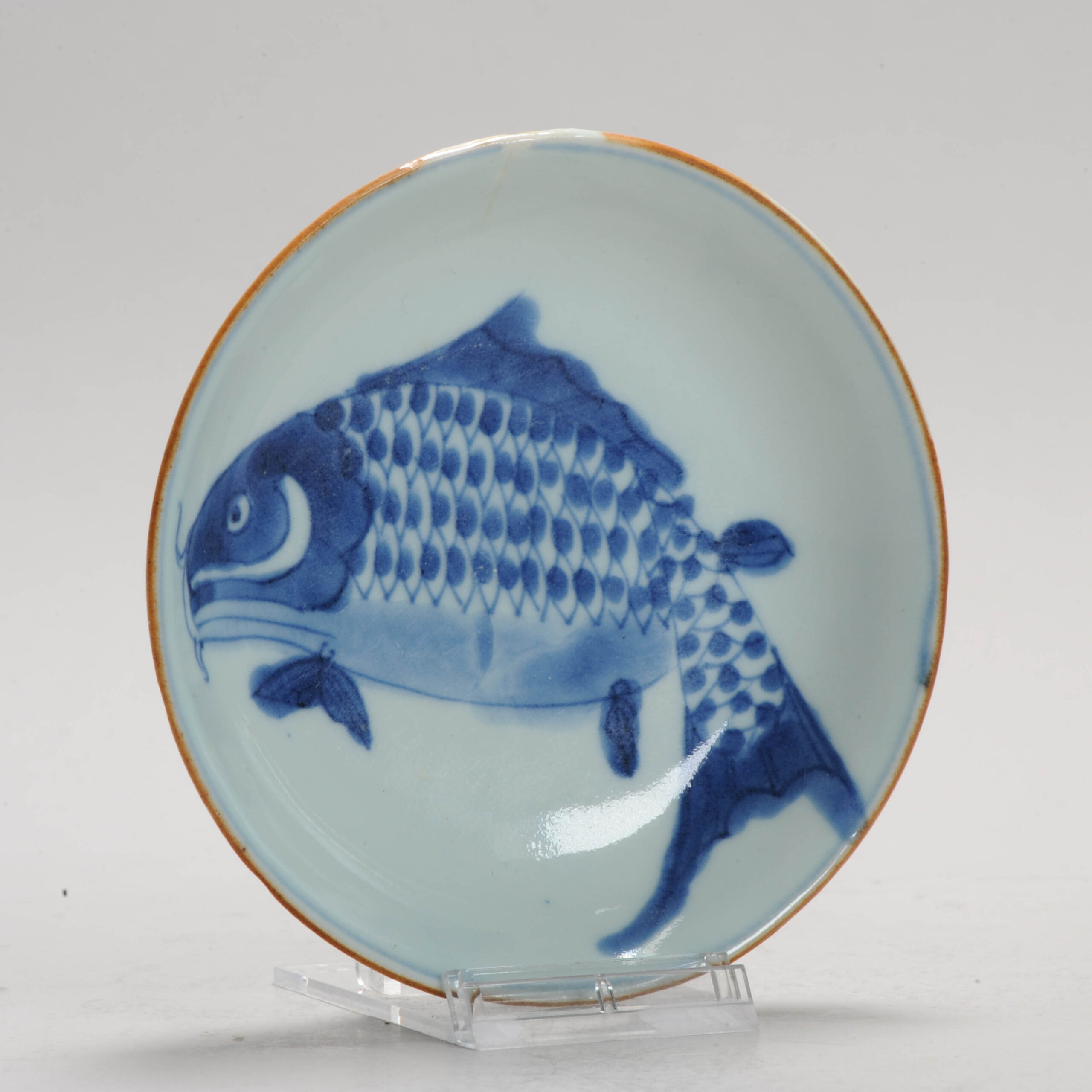 Unusual Late Ming Early Qing Chinese Porcelain Blue and White Dish CARP - Image 6