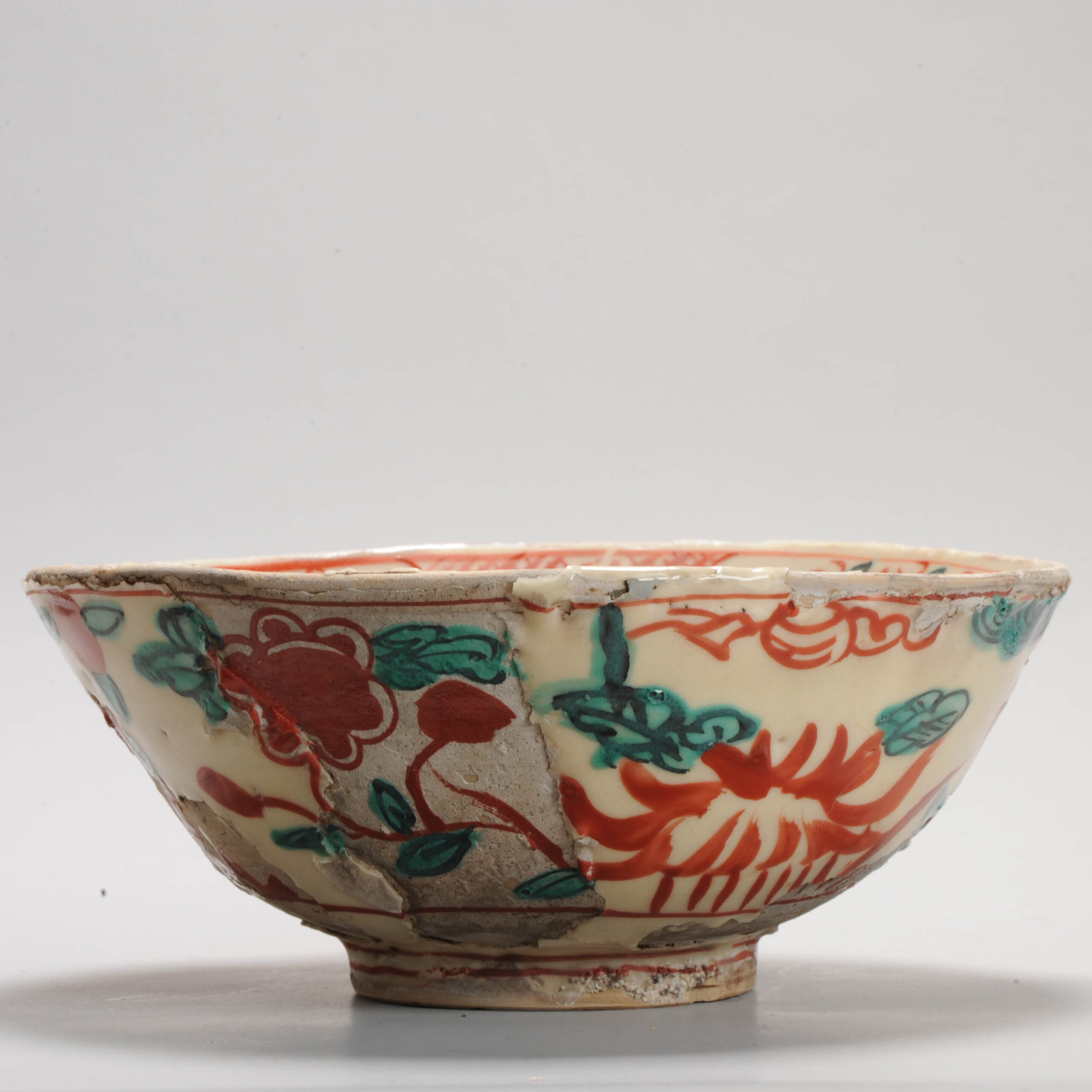 Antique Chinese Ming Swatow Zhangzhou Bowl Verte Red Flower Symbol Ca 1600 - Image 15